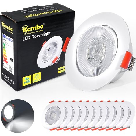 Spot LED Encastrable Orientable - Lot de 12 - Plastique Blanc - 6W 6000K - Salon Cuisine Chambre - Ø70-80mm (1/5)