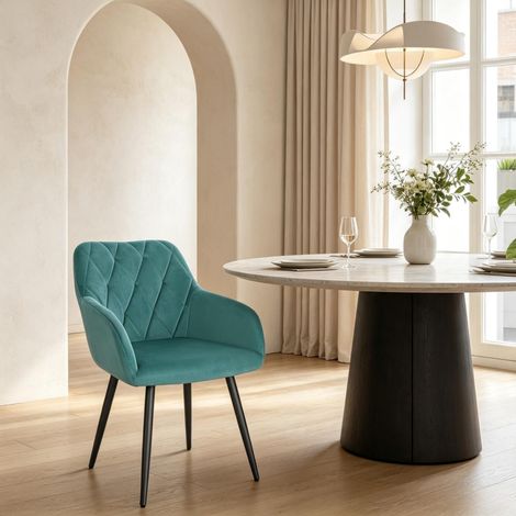 Chaise de salle à manger 44,5x46,5x79 cm en velours bleu canard, moderne pour salon FloraGrace (1/5)