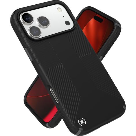 Speck PRESIDIO2 - Funda con agarre para iPhone 17 Pro Max, compatible con MagSafe, funda protectora delgada, negro/gris pizarra/blanco