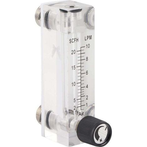 Débitmètre de gaz, débitmètre LZM-6T, 1 à 10 l/min, 1/4" M18 x 1,5, plaque en plexiglas acrylique réglable avec vanne de régulation pour (1/4)