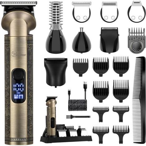 (bronze)Hatteker Tondeuse à Cheveux Tondeuse à Barbe Kit de Tondeuse Rasoir étanche Pour Hommes USB Rechargeable 8 en 1 (1/4)