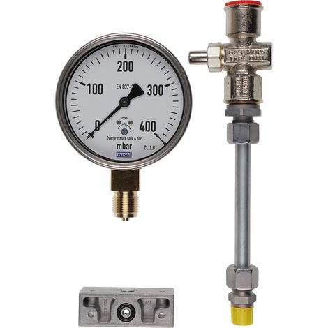 Manometer 0-400 mbar mit Druckknopfhahn Ausf. A G1/4 mit Adapter-Set GW A5 - 15133626902 von Weishaupt
