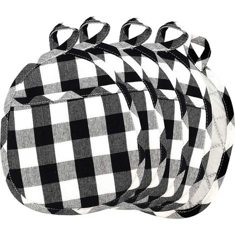 5 paires de gants de cuisine, gants résistants à la chaleur, dessous de plat résistant à la chaleur, torchon épais à carreaux (1/4)