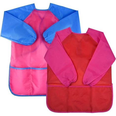 Grembiuli da pittura impermeabili in due pezzi per bambini, con maniche lunghe e 3 tasche, ideali per attività scolastiche, pittura, cucina, colorazione e pappa. (1/5)