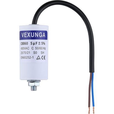 CBB60 Condensateur Demarrage Moteur 5uF 450V 35x65MM Condensateurs de Démarrage 5 MFD 450 Volt Câble M8 5 µF 50/60Hz pour Pompe Piscine (1/5)