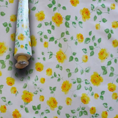 MEGA STOCK Rotolo da 20 metri (H140cm) di Tovaglia PVC telata cerata Per Casa, Sagre, Pizzerie ROSE GIALLE