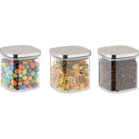 Bocaux en verre avec couvercles, lot de 3, 600 ml, récipients carrés, hermétiques, transparents/argentés (1/4)