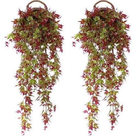 FUJIE 2 Pièces Artificielle Lierre Faux Lierre Artificielle Suspendue Vigne Plantes pour Le Mariage Mur Interieur Extérieur Balcon Clôture Treillis, Rouge (1/5)