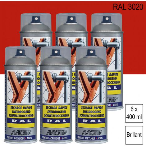 Lot de 6 Peintures aérosol RAL 3020 Rouge signalisation brillant 400ml MOTIP