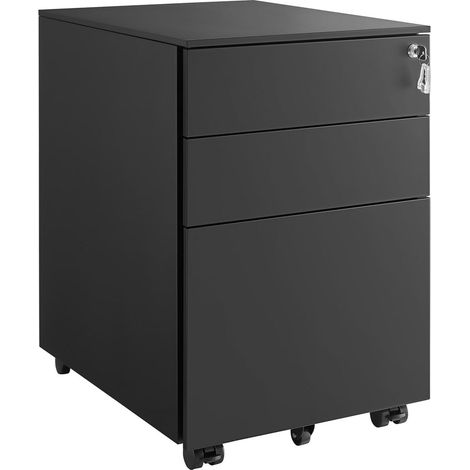 Mobiletto per ufficio su ruote con 3 cassetti e schedario sospeso mobiletto per ufficio con serratura per fascicoli e documenti corpo mobiletto preassemblato nero 120004806