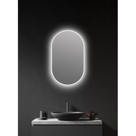 Badspiegel mit Beleuchtung Talos LED Design Spiegel oval white 45 x 75 cm - Lichtspiegel mit hochwertigem, umlaufenden Aluminiumrahmen in matt weiß - Badezimmerspiegel - Wandspiegel (1/3)