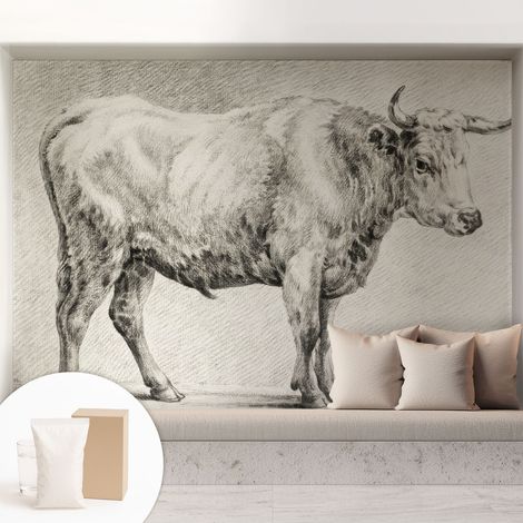 Papier peint intissé mural avec imprimé motifs décoratifs - style contemporain - Colle incluse gratuite Taureau au crayon 208x146 cm (1/5)