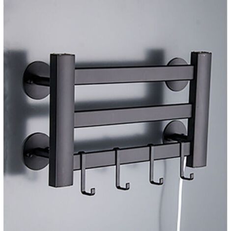 Elektrischer Handtuchwärmer, Badezimmer, konstante Temperatur, 120 W, Wandmontage, kein Stanzen, 3 Schichten, Schwarz
