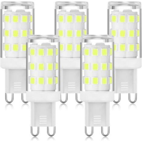 Ampoules LED G9, lumière blanche froide 6000K, 5W, culot G9 à double broche, ampoules G9 à économie d'énergie, adaptées aux suspensions, sans scintillement, non dimmables, paquet de 5. (1/4)