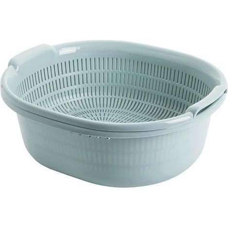 Escurridor / colador de cocina, diseño de doble capa, plástico, apto para lavar verduras, frutas y arroz, color verde menta