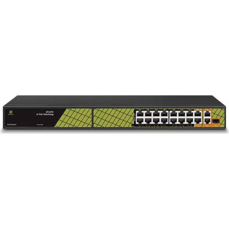 Switch PoE industriale con 15 porte Megabit PoE + 1 porta Gigabit PoE + 1 porta Gigabit Uplink + 1 porta Gigabit Combo Uplink, max 300W