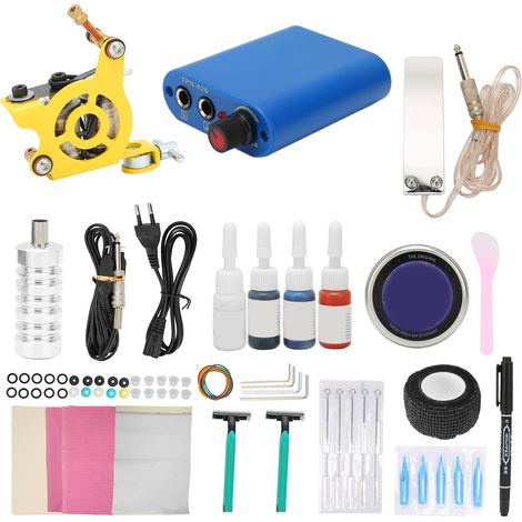 Kit machine à tatouer bobine 90-265V EU prise, bloc alimentation, pédale, peau entraînement, set débutant tatouage (1/5)
