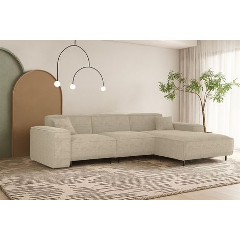 Ecksofa Designersofa GLORIA in Stoff Scala Sand Ottomane Rechts