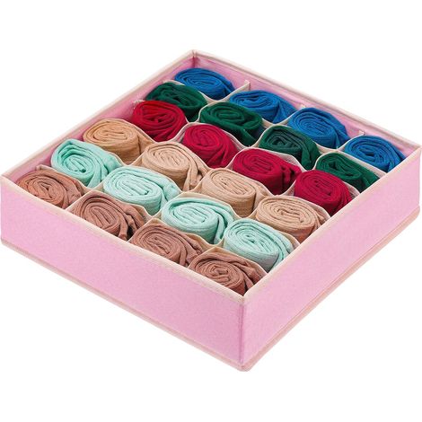 Cube de rangement pliable, boîte de rangement pour sous-vêtements à tiroir, séparateur, boîte de rangement sous meuble, boîte de rangement en tissu à 24 compartiments (rose)