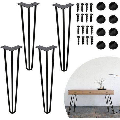 SWANEW Set di 4 gambe a forcella Telaio per tavolo Corridori per tavolo Gambe Tavolo da pranzo Harpins Gamba del tavolo 3 montanti Nero - 40 cm (1/4)