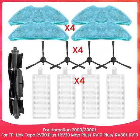 Compatible avec les balais-serpillères Philips HomeRun 2000/3000 et TP-Link Tapo RV30 Plus/RV20 Mop Plus/RV10 Plus/RV30/RV10 (pièces détachées : brosse, filtre et chiffon). (1/5)