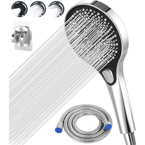 Pommeau de Douche Grand, Douchette avec 3 Types de Jets, Pomme de Douche Economie d'eau avec tuyau 1,5M, Poire de Douche Haute Pression (1/5)