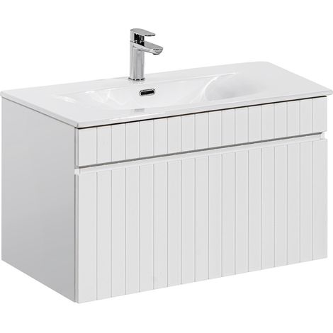 Meuble simple vasque encastrée 80cm Zelie Blanc