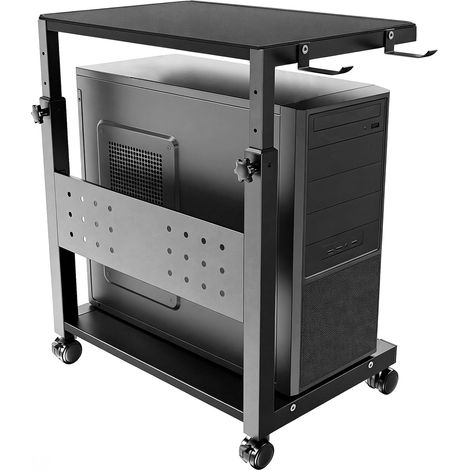 Support Tour PC avec Roulettes - 2 étages support unité centrale avec Roulettes et Tapis de Souris, Hauteur réglable de 52 cm à 77 cm, pour gaming, bureau, maison, Charge max 40 kg / Niveau, Noir (1/5)