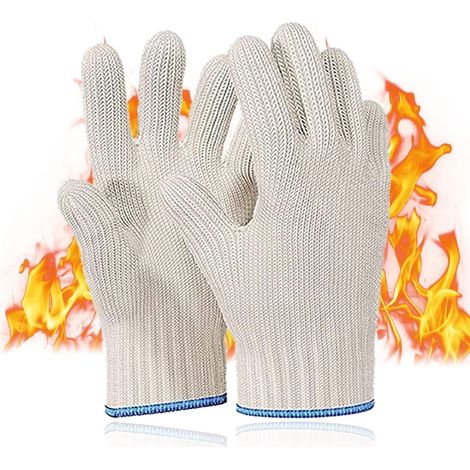 2 manoplas de horno con dedos, de algodón grueso tejido, resistentes al calor, aptas para freidoras/barbacoas, robustas. (1/5)