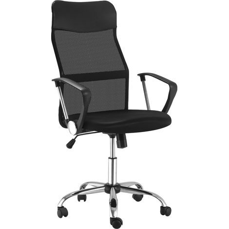 Chaise de bureau, mousse noires, dimensions 63 x 65 x 109 à 119 cm., gaming ergonomique en maille, pivotante, basculante, hauteur réglable (1/5)