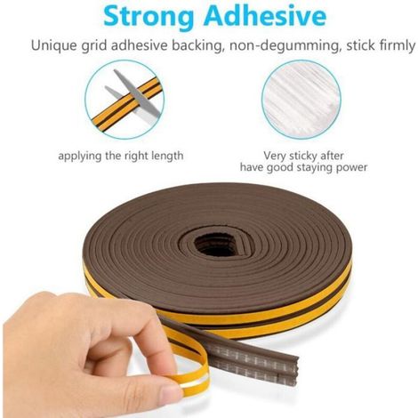 Joint De Porte Profil E - Caoutchouc EPDM - Isolation Phonique Et Thermique - Anti-intempéries Anti-collision - 9 mm X 4 mm - 10 M (1/4)