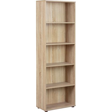 Bibliothèque - Étagère sur pied - 5 compartiments - Étagères réglables en hauteur - Étagère en bois - Salon - Bureau - Fini chêne (1/5)