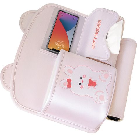 Organisateur de voiture en cuir PU, boîte à mouchoirs multifonctionnelle, rangement pour téléphone, installation facile, pochette de portière, fourre-tout pour siège arrière avec motif lapins (1/5)