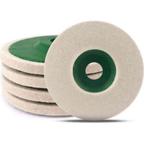 Lot de 5 Disques polissage, Feutre laine 125 mm, Pour meuleuse angle, Acier inoxydable, Verre (1/5)