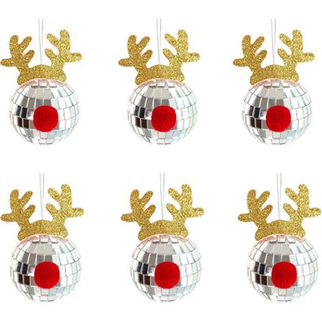 (6 Stück + 0,2 Yuan) 6 Rentiergeweih-förmige Disco-Weihnachtskugeln zum Aufhängen am Baum, 5 cm tief. (1/2)