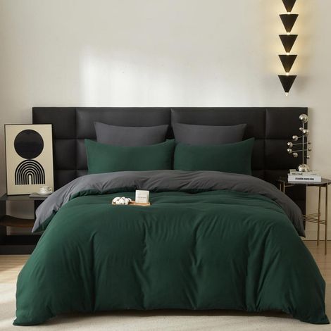 Bettwäsche-Set 200x220cm Dunkelgrün Grau Baumwolle 3-teilig mit Reißverschluss