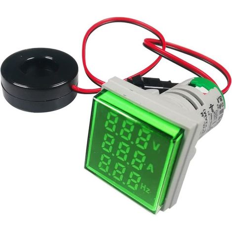Ulisem22mm Testeur de Tension de Courant Alternatif, AC 50-500V/0-100A/0-99 Hz Voltmètre Ampèremètre Fréquencemètre avec Panneau Multimètre Multifonction à Affichage LED à 3 Chiffres (Vert, Carré) (1/4)