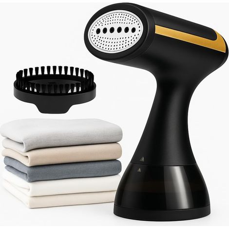 Défroisseur Vapeur Portable 1500W – Réservoir 300ml – Chauffe Rapide & Compact – Défroisseur à Main Puissant pour Vêtements, Chemises, Robes, Rideaux – Idéal Voyage et Maison – Noir & Doré (1/5)