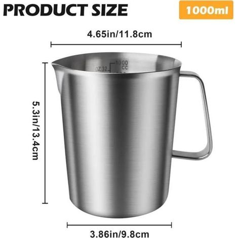Pichet Doseur - 1 L - Acier Inoxydable 304 - Pour Café Latte Expresso - Gradué Avec Bec Verseur (1/5)