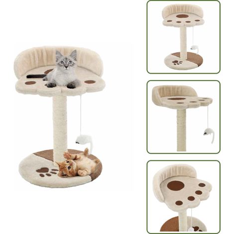 Arbre à chat avec griffoir en sisal 40 cm Beige et Marron - Arbre À Chat - Griffoir Chat - Meuble Chat - Jouets Chat - Relaxation Chat