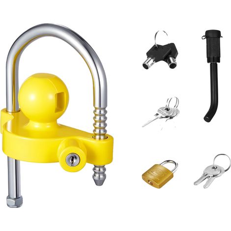 Candado para remolque, compatible con varios tamaños de acoplamiento, diseño de seguridad duradero, amarillo. (1/2)