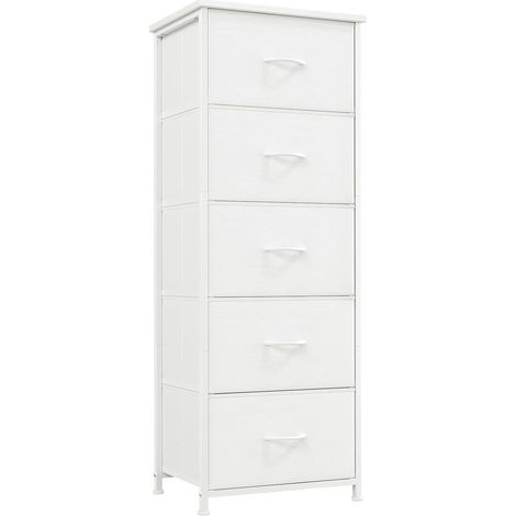 Commode de Rangement à 5 Tiroirs en Tissu, Blanc (1/5)
