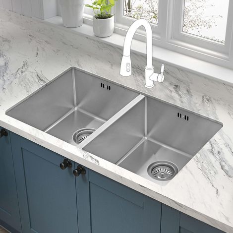 JASSFERRY 745 x 440 mm Küchenspüle 2 Becken Unterbau-Küchenspüle, Doppelschüssel Unterbauspüle (1/5)