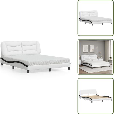 Coussin de tête - vidaXL Lit avec matelas Hvar blanc et noir 160x200 cm similicuir - Sommeil (1/5)
