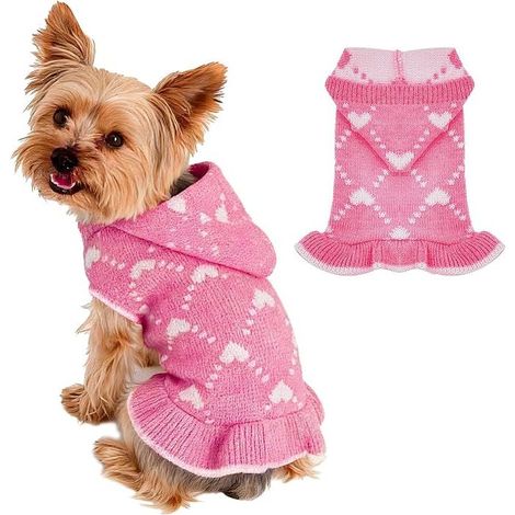 Dog Heart Sweater Small Dogs Knitted Dog Dress Red Pet Clothing Warm Clothing Small Medium Dogs Size XXS (1/5)