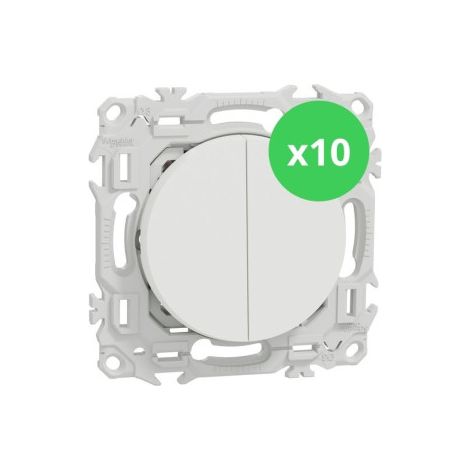 Schneider - Odace 2025 - LOT de 10 Double va-et-vient ou poussoir - 10AX - Blanc craie - Ru00e9f : S920214 x 10 (1/5)