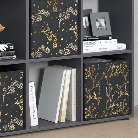 Scaffale Nove, Nero, 104 x 108 cm con 4 scatole pieghevoli opt.2, Vicco