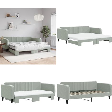 Tagesbett Ausziehbar mit Matratzen Hellgrau 100x200 cm Samt - Schlafsofa - Sofa-Bett (1/5)