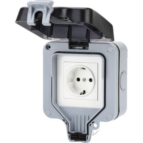 Prise extérieure étanche IP66 Avec boîtier de protection Prise européenne Résiste pluie et poussière Pour jardin, terrasse et chantier (1/5)