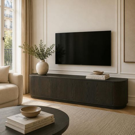 Meuble TV design en chêne brun 4 portes 220 cm LOREN (1/5)